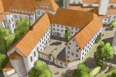 Zeichnung des Historischen U der Klosteranlage aus der Vogelperspektive